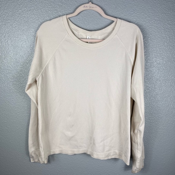 Athleta Tops - Athleta Speckled Waffle Thermal Long Sleeve Womens XL Cream Lightweight
